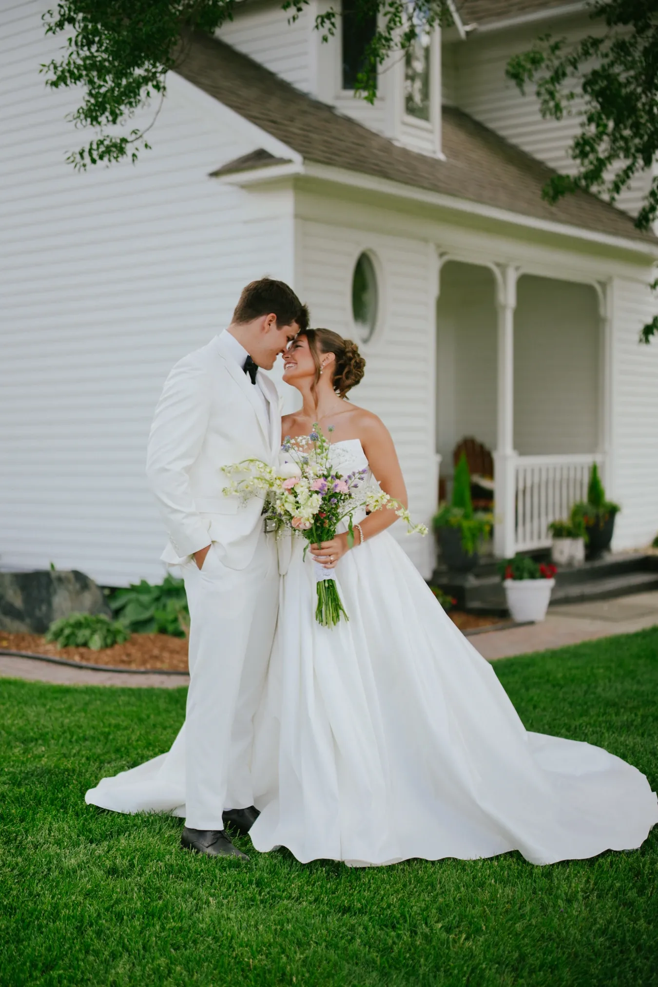 A bride and groom at their wedding