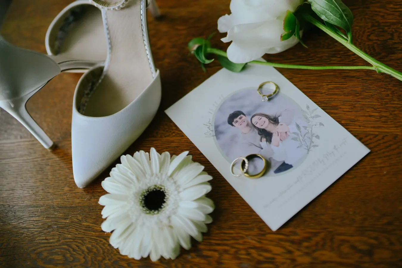 Rings, invitations and bridal shoes